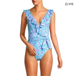 Lilly Pulitzer Hottie Dottie Blue Ibiza Vibrant Blue Pink One-Piece Swimsuit